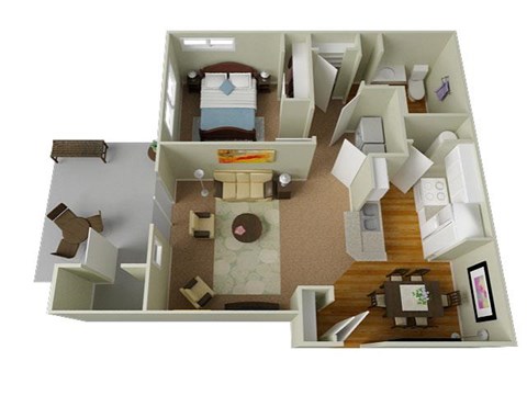 River House Apartments Spokane Valley, Washington One Bedroom One Bath 3D Floor Plan